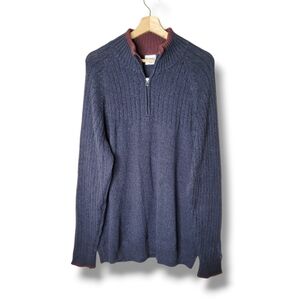 Columbia Mens 1/4 Zip Cable Knit Sweater L 100% Cotton Charcoal Maroon